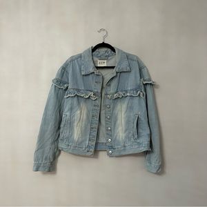 ARDENE OVERSIZED RUFFLE BLEACHED JEAN JACKET